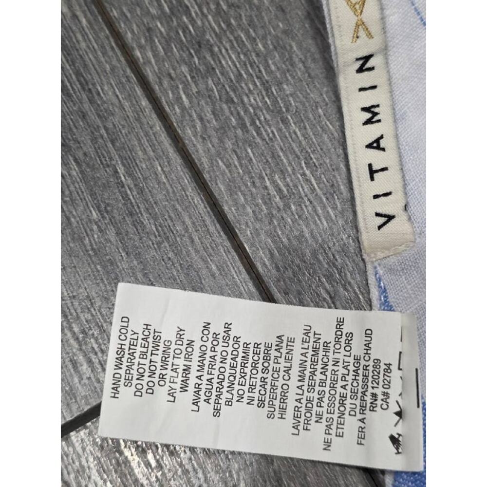 Vitamin A Marina Linen Light Blue White Y2K Striped Wide Leg Jumpsuit M A004532 - Picture 7 of 10